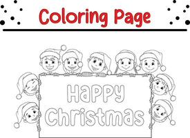 Happy Christmas coloring page. Black and white vector illustration for coloring book