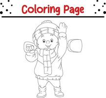 Happy Christmas little kids coloring page. Winter coloring book for children vector