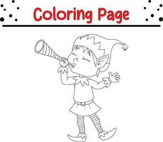 Christmas elf coloring page for children vector