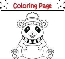 Happy Christmas animal coloring page. Black and white vector illustration for coloring book