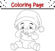 Happy Christmas little kids coloring page. Winter coloring book for children vector