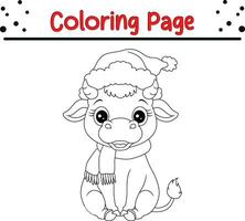Happy Christmas animal coloring page. Black and white vector illustration for coloring book