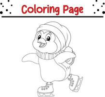 Cute Penguin coloring page. Happy Christmas Animal coloring book. vector