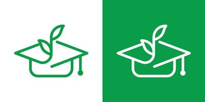 graduación sombrero y hoja crecimiento educación logo diseño icono vector ilustración