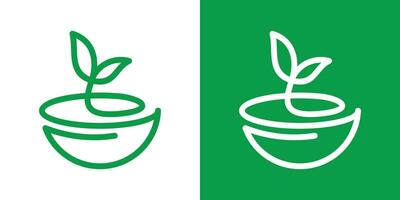 bowl and leaf logo design food icon vector illustration