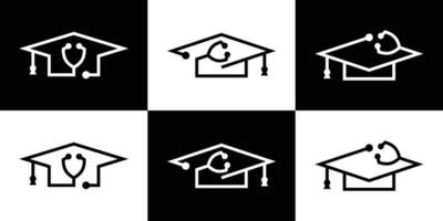 stethoscope and cap graduation logo design icon vector illustration