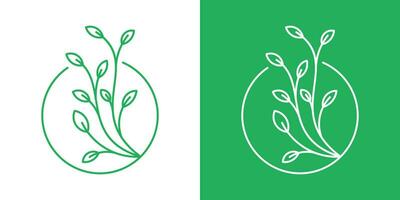 logo abstract nature leaf and circle design line icon vector illustration