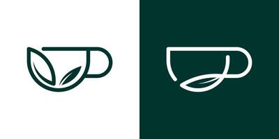 logo taza y hoja té icono logo vector ilustración