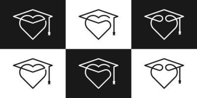 diseño graduación gorra y amor logo línea icono vector ilustración