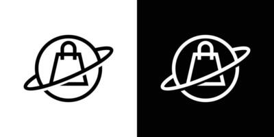 shopping bag and earth logo design icon vector illustration