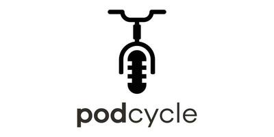 logo design bicycle and podcast icon vector illustration