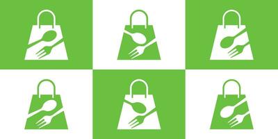 shopping bag and fork logo design shop food icon vector illustration