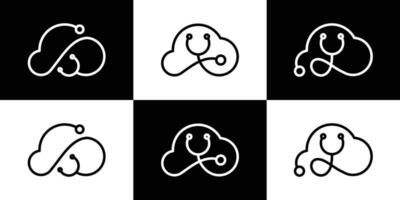 nube y estetoscopio logo diseño línea icono vector ilustración