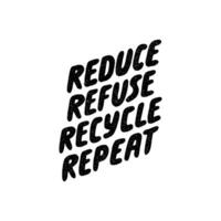 Reduce refuse recycle repeat. Lettering ecology quote. Vector hand drawn typography phrase. Save the planet, zero waste, bio quote. Print design. Slow fashion. 3D style typography.