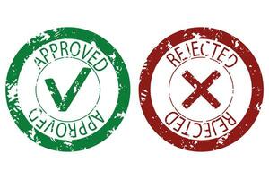 Approved and rejected stamp seal color. Vector imprint rubber label approval and denied illustration