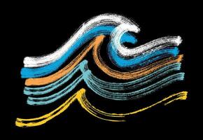 Vector colorful illustration of sea waves in brushstrokes style on dark background.