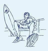 Vector illustration of surfer resting.