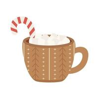 Cup with marshmallows and candy cane vector