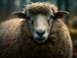 Sheep portrait created with Generative AI technology photo