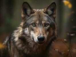 Wolf portrait created with Generative AI technology photo