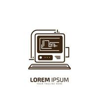 A logo of computer system with wire vector silhouette icon design template isolated