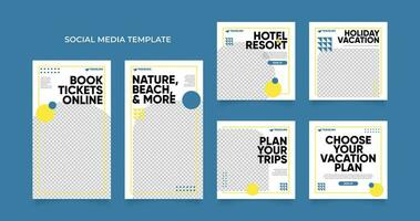 social media template banner travel and vacation service promotion vector