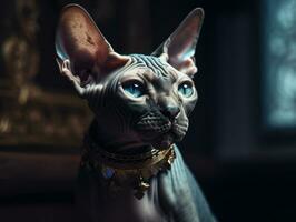 Sphynx cat portrait close up created with Generative AI technology photo