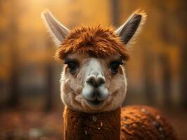 Alpaca portrait created with Generative AI technology photo