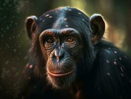 Chimpanzee monkey portrait created with Generative AI technology photo