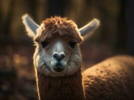 Alpaca portrait created with Generative AI technology photo