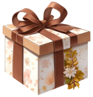 Gift box with bow and ribbon in watercolor style isolated. Ai Generative png