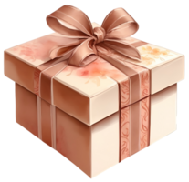 Gift box with bow and ribbon in watercolor style isolated. Ai Generative png