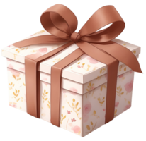 Gift box with bow and ribbon in watercolor style isolated. Ai Generative png