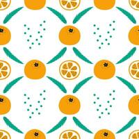 Christmas seamless bright pattern with tangerines and Christmas tree branches vector