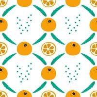 Christmas seamless bright pattern with tangerines and Christmas tree branches vector