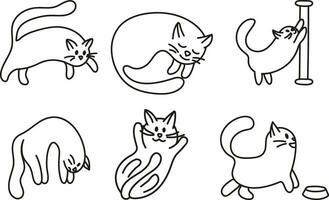 colección de pegatinas con un dibujado contorno linda gato vector
