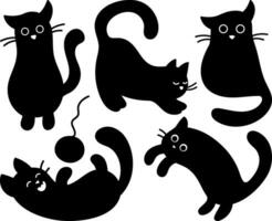 Collection of vector stickers of cute black silhouettes of cats