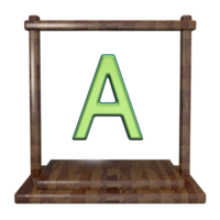 Letter A with frame 3D render with wooden material png