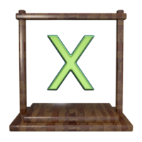 Letter X with frame 3D render with wooden material png