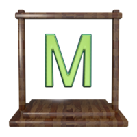 Letter M with frame 3D render with wooden material png