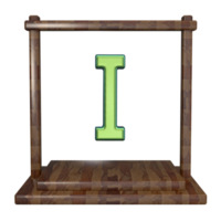 Letter I with frame 3D render with wooden material png