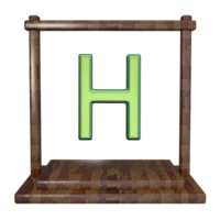 Letter H with frame 3D render with wooden material png