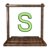 Letter S with frame 3D render with wooden material png