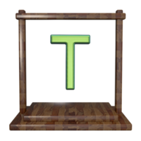 Letter T with frame 3D render with wooden material png
