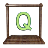 Letter Q with frame 3D render with wooden material png