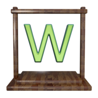 Letter W with frame 3D render with wooden material png