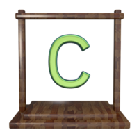 Letter C with frame 3D render with wooden material png