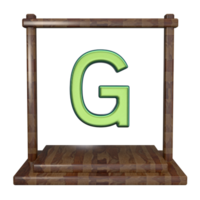 Letter G with frame 3D render with wooden material png