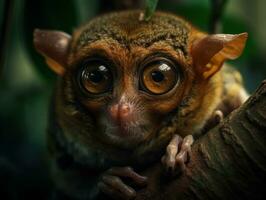 Tarsier monkey portrait created with Generative AI technology photo