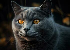 Chartreux cat portrait close up created with Generative AI technology photo